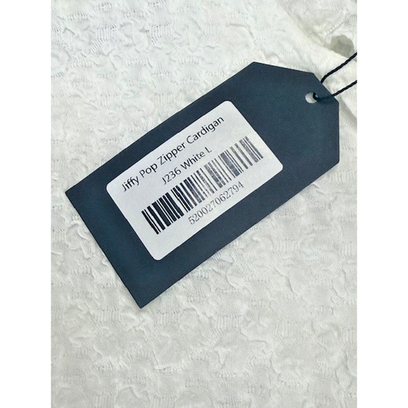 JIFFY POP ZIPPER CARDIGAN Aleeza Paris White Silver Zip Crinkle Top Sz Large NEW - Picture 7 of 10